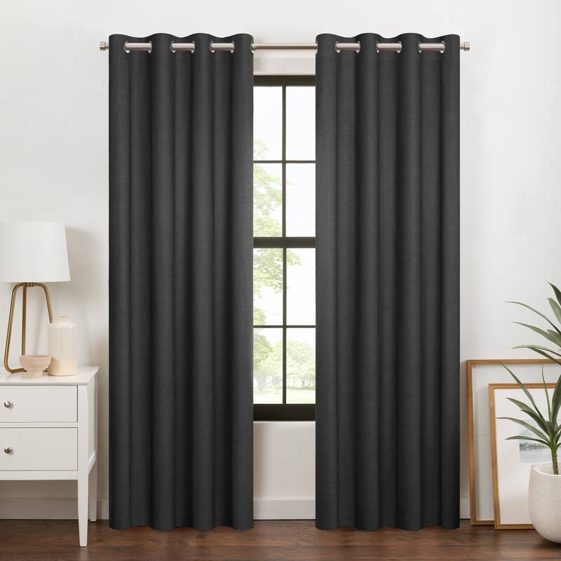 Eclipse Blackout Curtains, Larissa Solid Grommet Curtains - 84x50 - Onyx