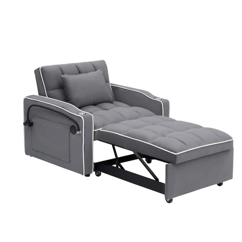 Modern 70.86" 3 in 1 Single Convertible Sofa Bed with Adjustable Back and USB Charging Port for Living Room