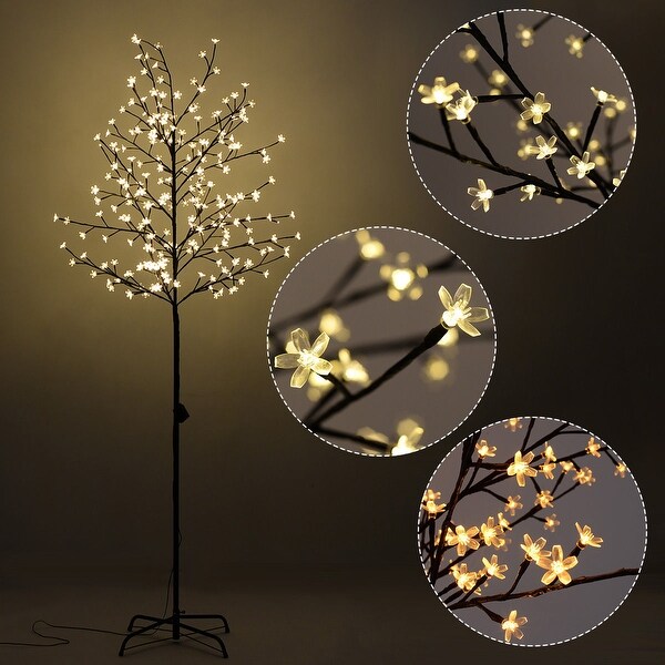 Costway Christmas Xmas Cherry Blossom LED Tree Light Floor Lamp Holiday Decor Warm White