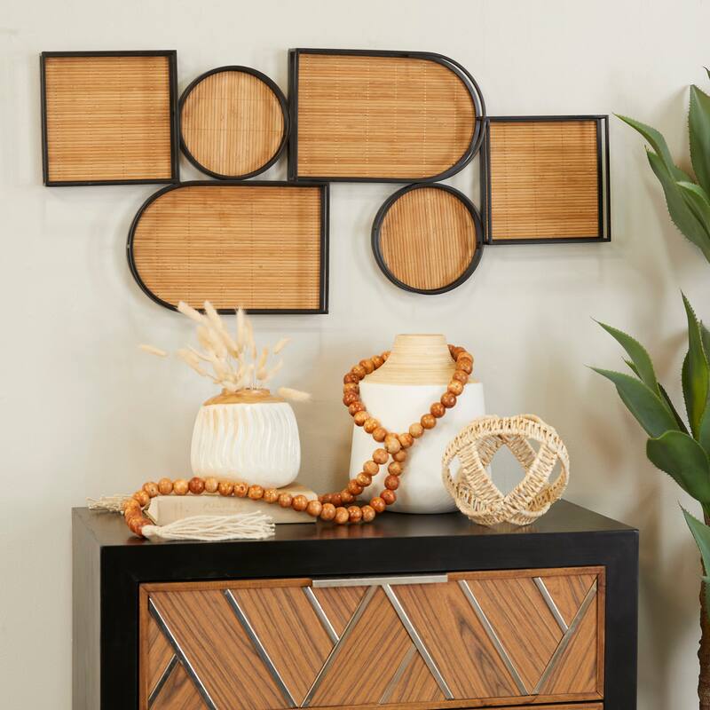 Brown Bamboo Shapes Geometric Wall Decor with Metal Wire Frames - Brown
