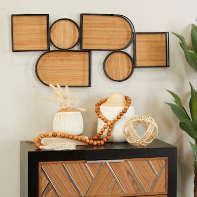 Brown Bamboo Shapes Geometric Wall Decor with Metal Wire Frames