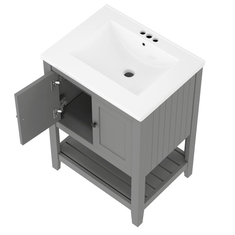 24" Modern Sleek Bathroom Vanity Elegant Ceramic Sink