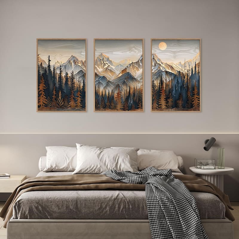 Pine Trees Wall Painting, Ridge Scenery Wall Decor, Natural Sun