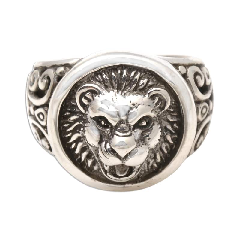 Novica Handmade Lion Strength Men'S Sterling Silver Ring - 5