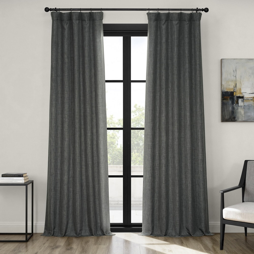 Exclusive Fabrics Textured Faux Linen Room Darkening Curtains for Bedroom & Living Room Curtains (1 Panel)