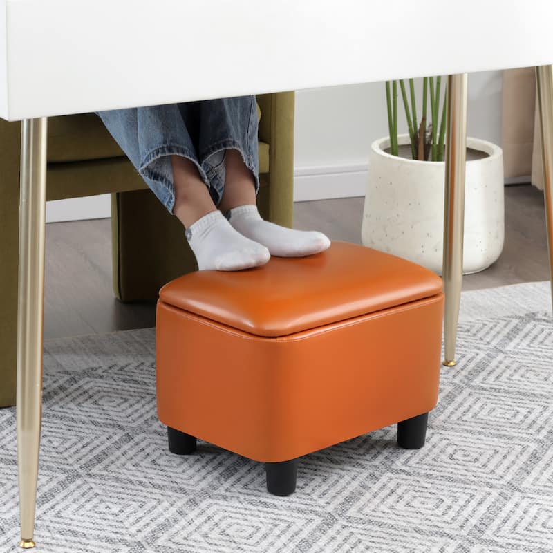 Adeco 16" Faux Leather Storage Ottoman Small Footstool