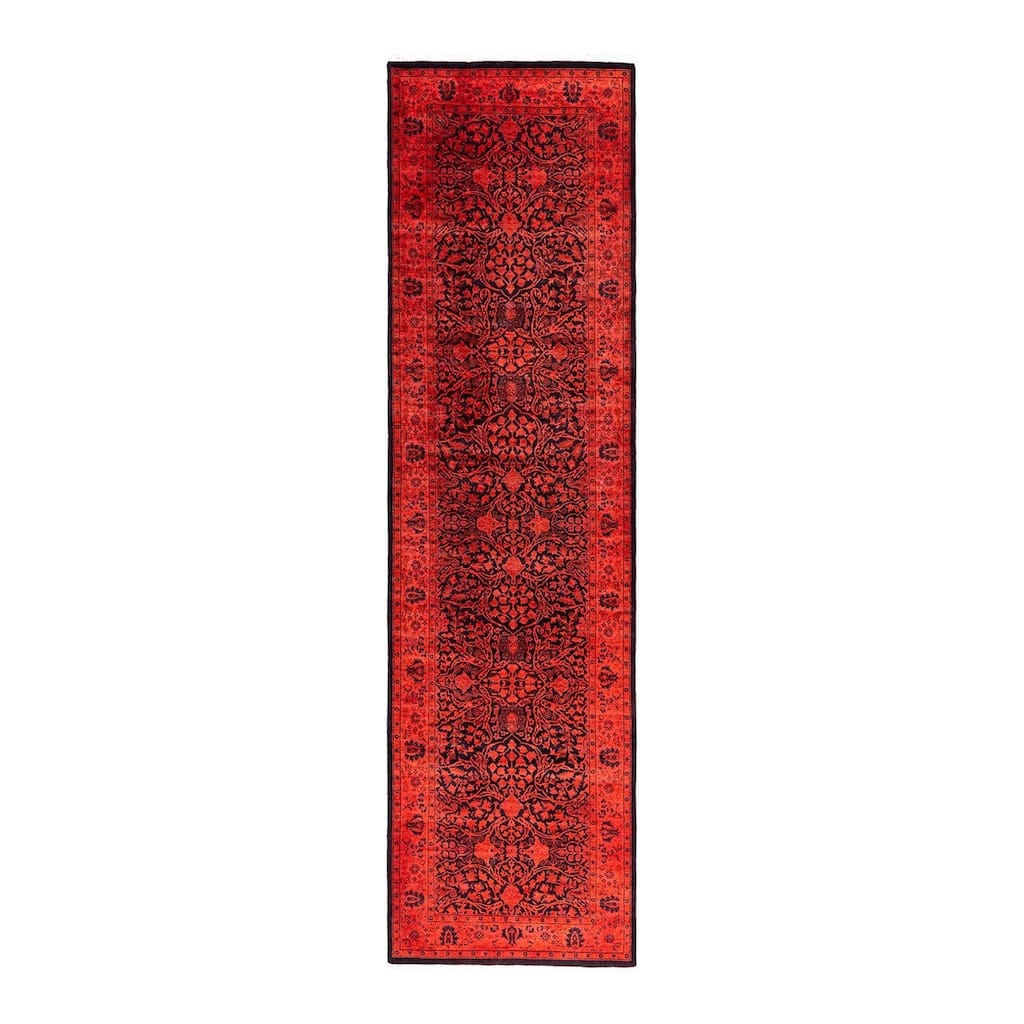 Contemporary Overdyed Wool Hand Knotted Runner - 3' 0" x 11' 1"