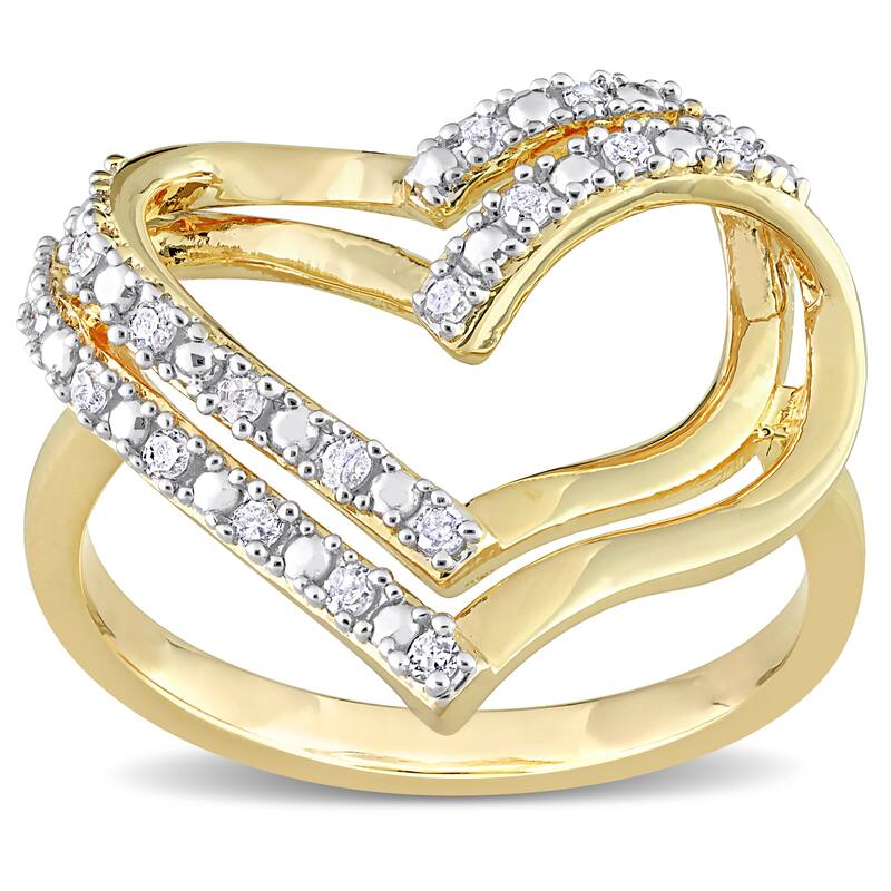 Miadora 1/5ct TDW Diamond Open Double Heart Ring in Yellow Plated Sterling Silver