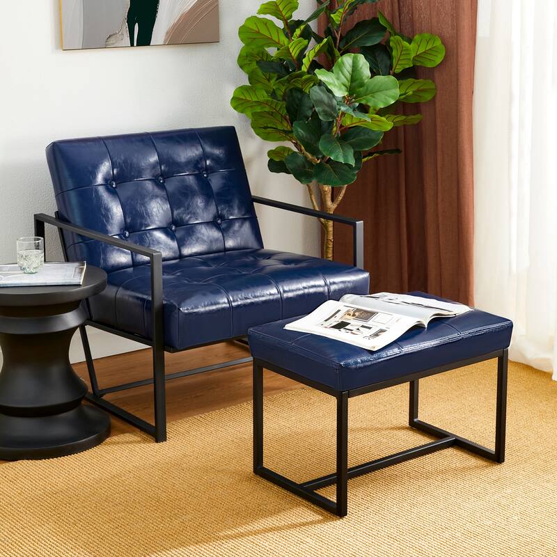 Glitzhome Set of 2 24"W Modern PU Leather Button-tufted Ottoman Foot stool
