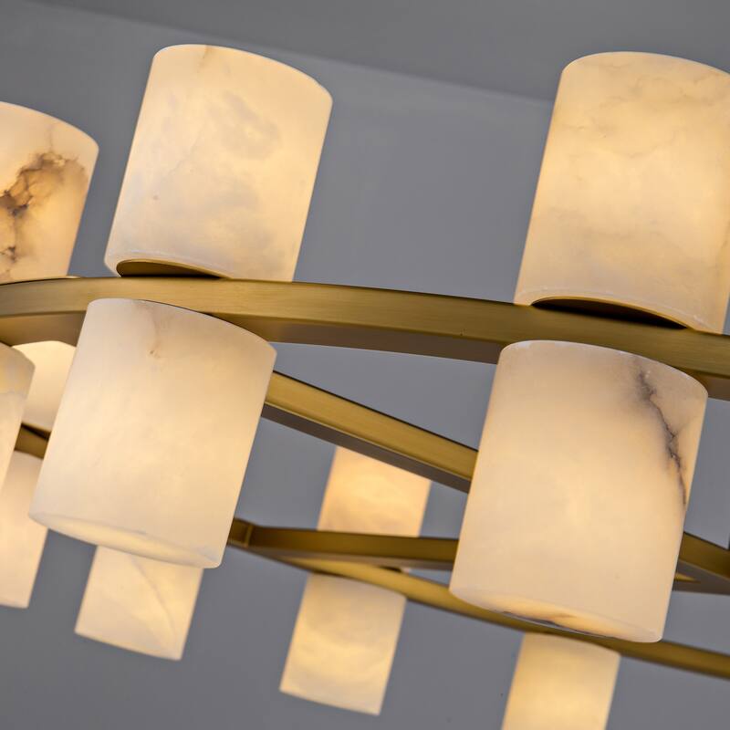Modern Alabaster Glass Chandelier, Round or Linear Pendant Light with Up & Down Shades, D600-L1370, Copper or Black Finish