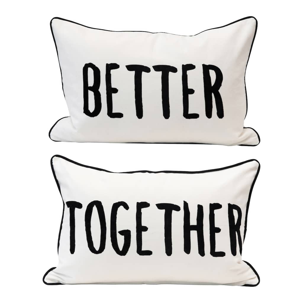 Two-Sided Cotton Lumbar Pillow with Applique "Better/Together", Cream Color & Black