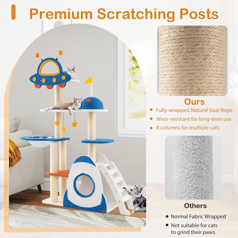 Multi-level Space Theme Cat Tree Tower with Wrapped Scratching Posts - 40" x 13" x 64.5"