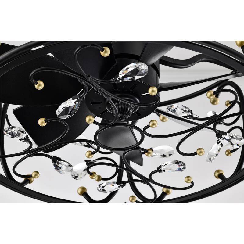 Matte Black and Gold 16 Inch Crystal Fandelier