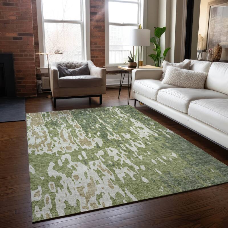 Machine Washable Indoor/ Outdoor Abstract Contemporary Chantille Rug