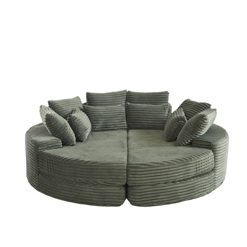 78.5-inch Corduroy Round Oversized Recliner,Converts into Two Recliners,2-In-1 Sofa Bed