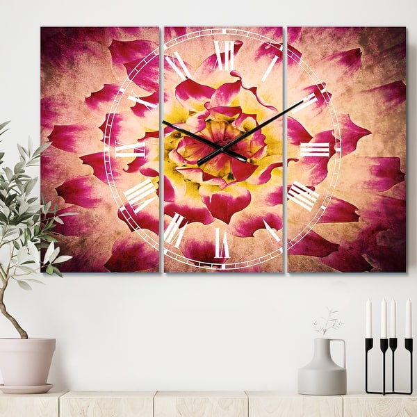 slide 2 of 6, Designart 'Smooth White Rose Flower Petals' Cottage 3 Panels Oversized Wall CLock - 36 in. wide x 28 in. high - 3 panels