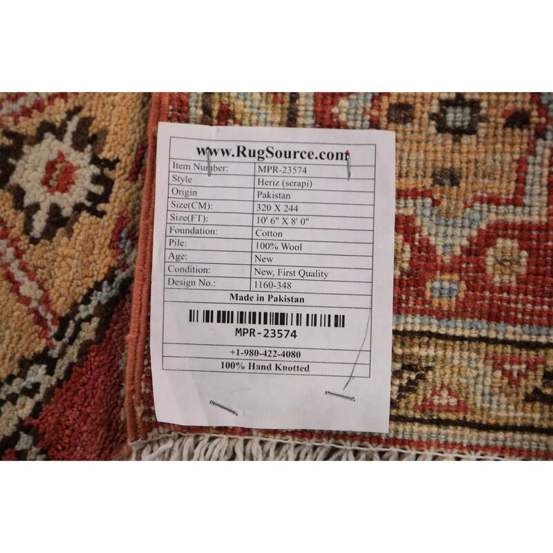 Oriental Heriz Serapi Rug Hand-Knotted Orange Wool Carpet - 8'0"x 10'6"