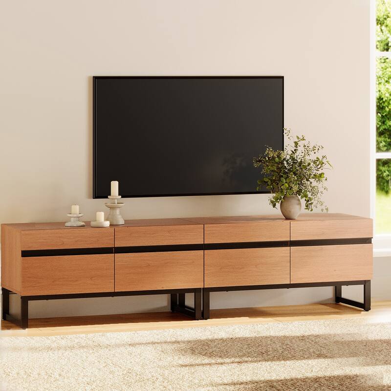 WAMPAT Modern TV Stand with Storage Cabinets, Wood Entertainment Center Media Console Table with Metal Legs for Living Room - 2 piece - Mocha