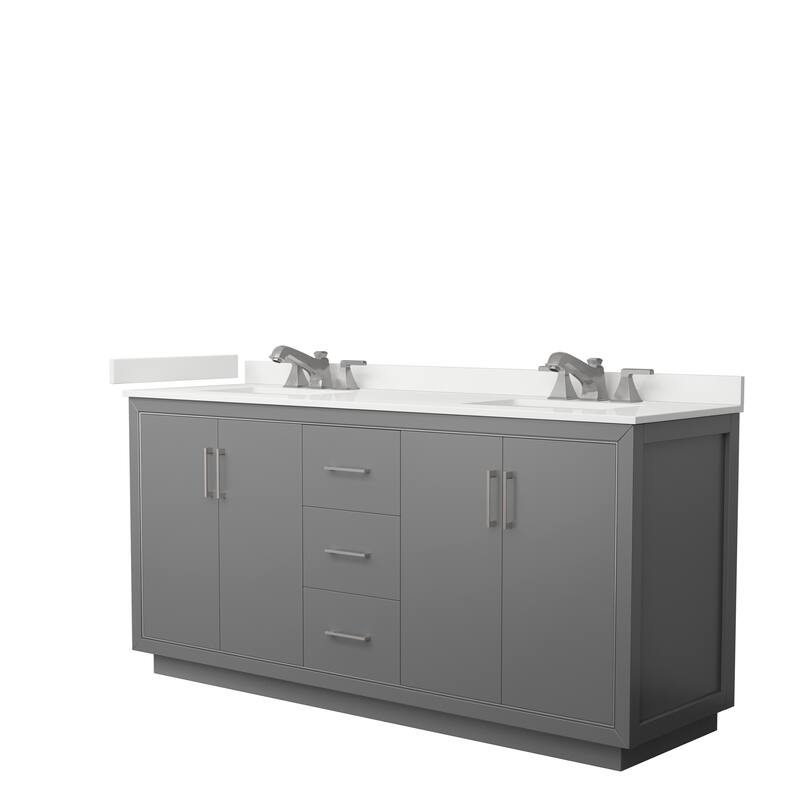 Icon 72-inch Double Vanity, Quartz Top - Dark Gray, Nickel Trim, White Quartz Top
