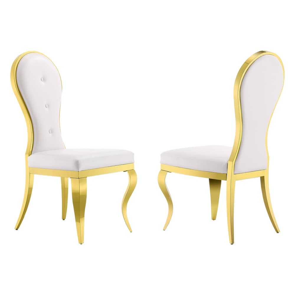 Modern Luxurious White Leather Dining Chairs with Polished Gold Stainless Steel Legs