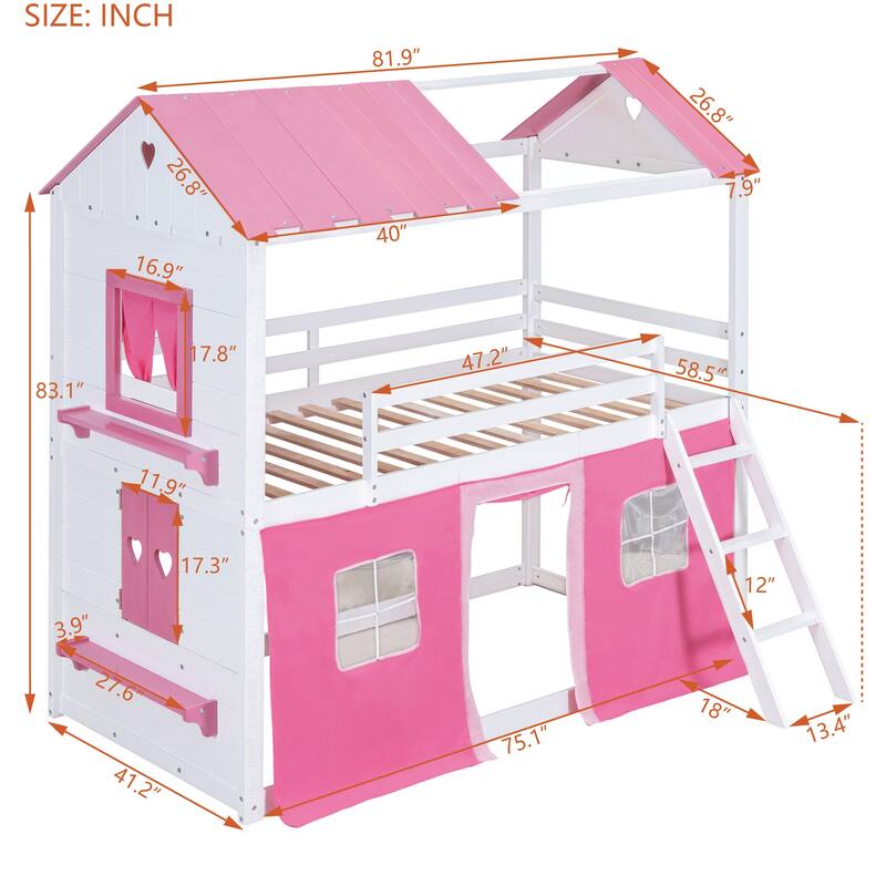 Wood Castle Bunk Bed with Slide