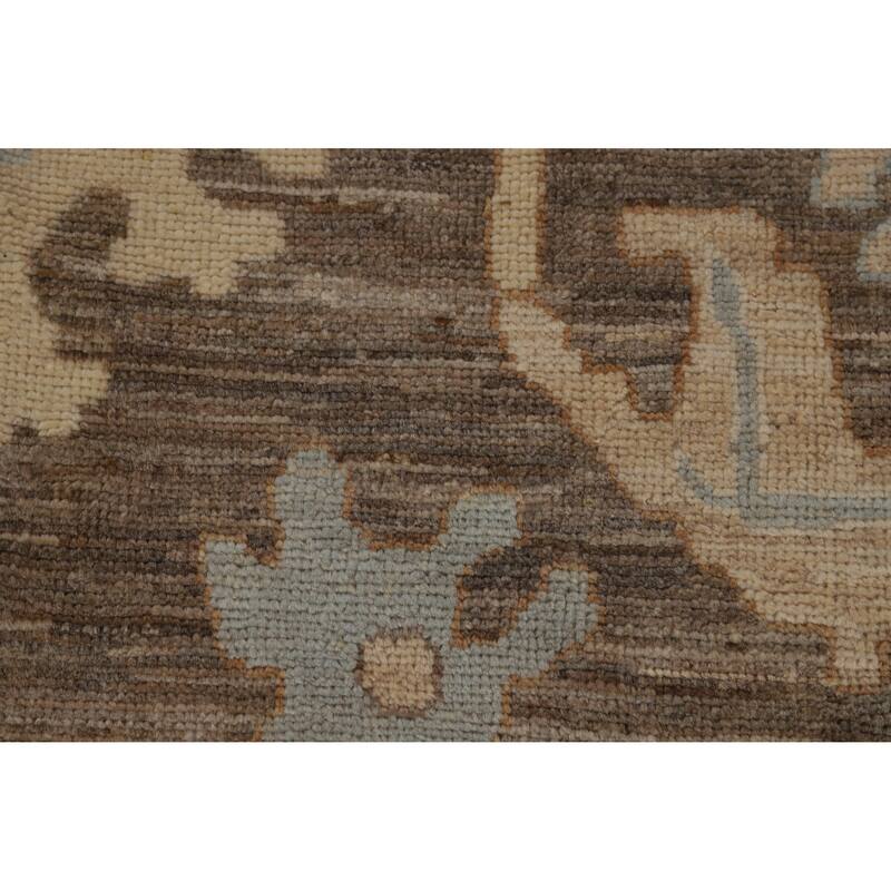 Hand Knotted Oriental 100% Wool Carpet Transitional All-Over Brown Oushak Area Rug - 11' 10'' X 9' 2''