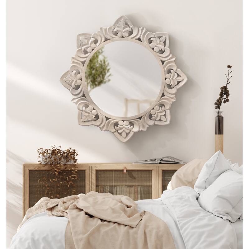 Kate and Laurel Meera Carved Wood Mirror - 28x28