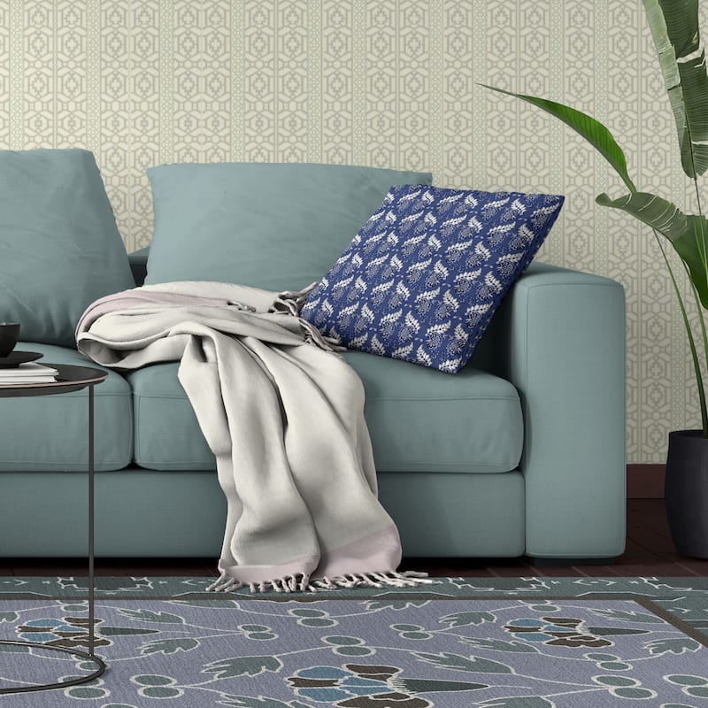 Botanical Bouquet Indoor/Outdoor Reversible Throw Pillow Blue and White