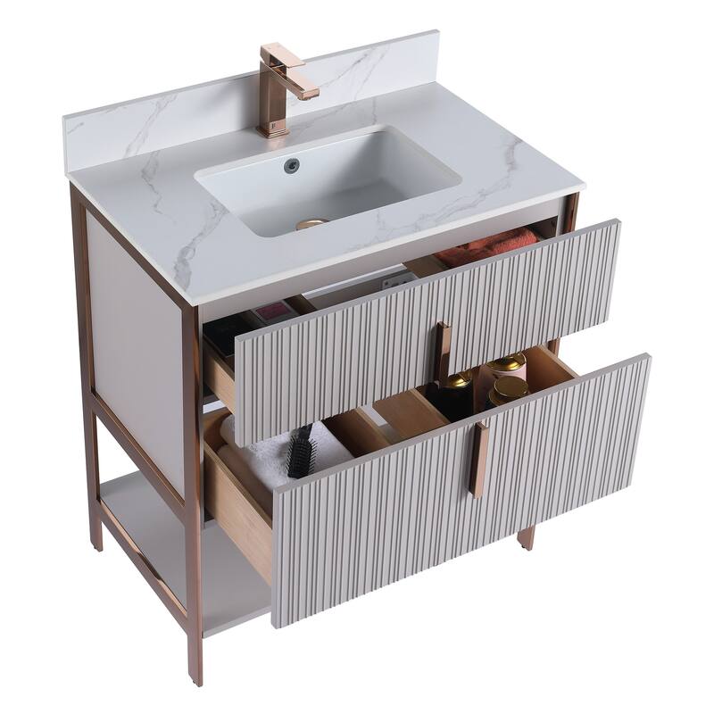 Fine Fixtures Serenity Modern Bathroom Vanity with White Carrara Stone Top