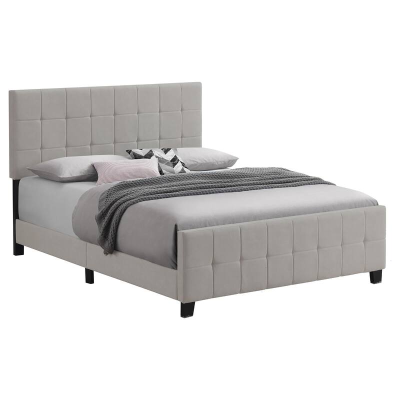 Beige Tufted Upholstered Queen Panel Bed with Grid-Tufted Headboard and Footboard