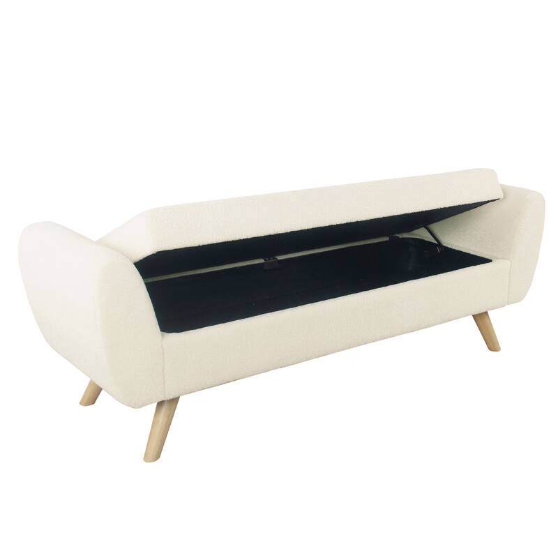 HomePop Modern Sherpa Storage Bench with Wood Legs - Cream