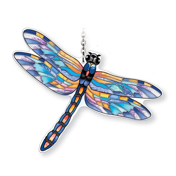 Blue and Orange Eastern Pondhawk Dragonfly Glass Wall Art Decor 6.5" x 5" - N/A