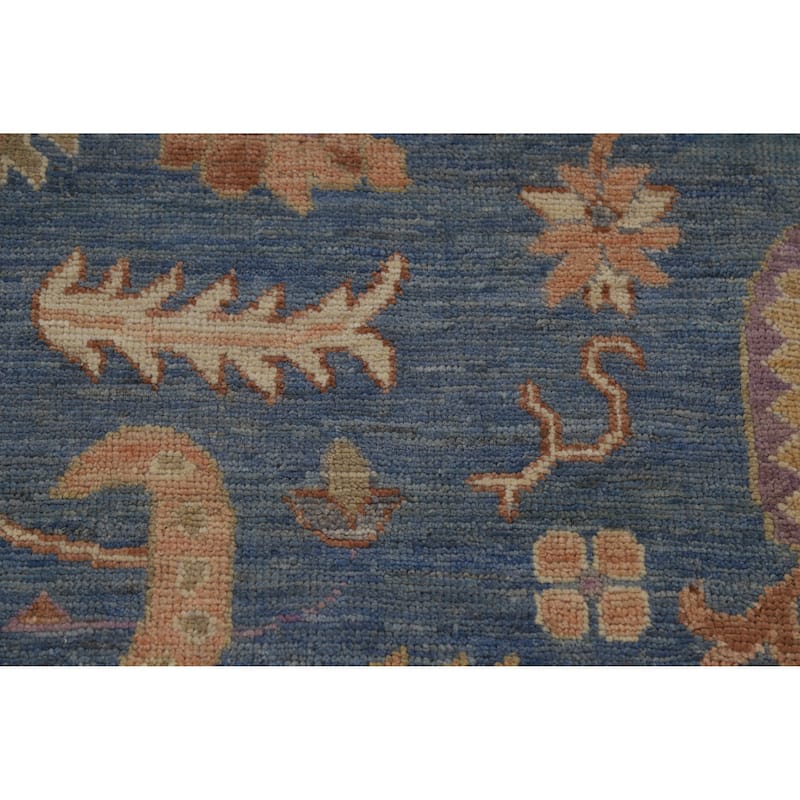 Hand Knotted Oriental 100% Wool Carpet Transitional All-Over Navy Blue & Blues Oushak Area Rug - 13' 11'' X 9' 9''