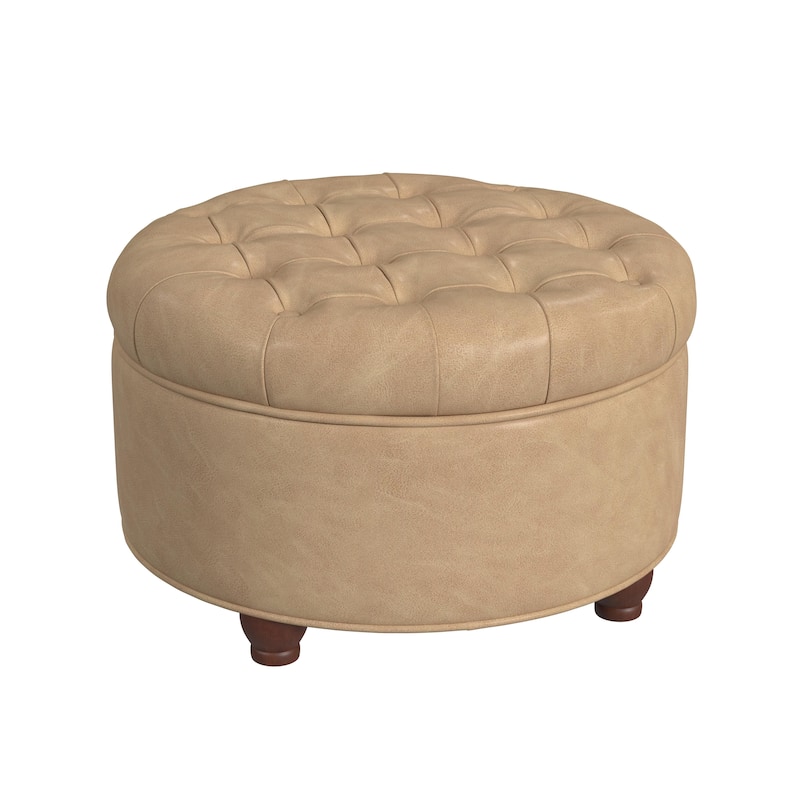 Copper Grove Lamentin Tufted Faux Leather Round Storage Ottoman