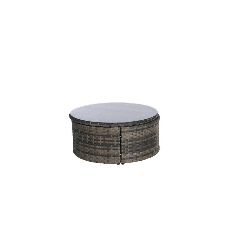 Outdoor Patio 4 Pieces Round Daybed Sunbed with Retractable Canopy, All-weather Wicker Sectional Seating Conversation Set