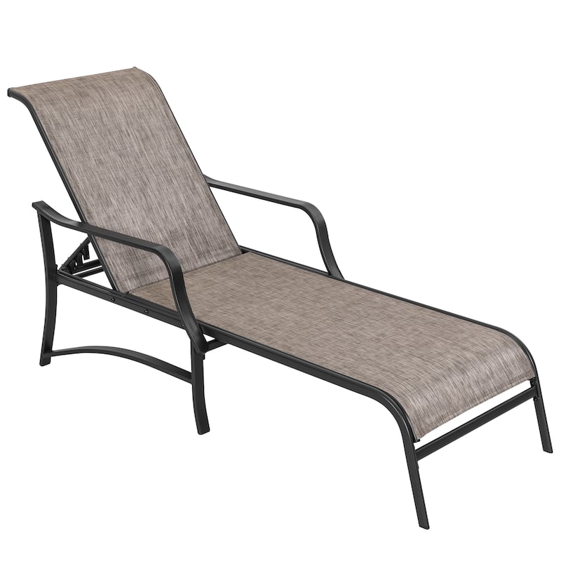 Outdoor Textilene Metal Lounge Chairs Set of 2, 5-Level Adjustable Backrest