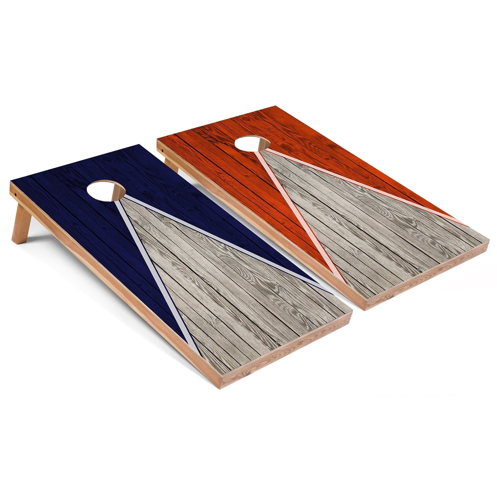 Navy and Orange Pyramid Cornhole Boards with Carry Case