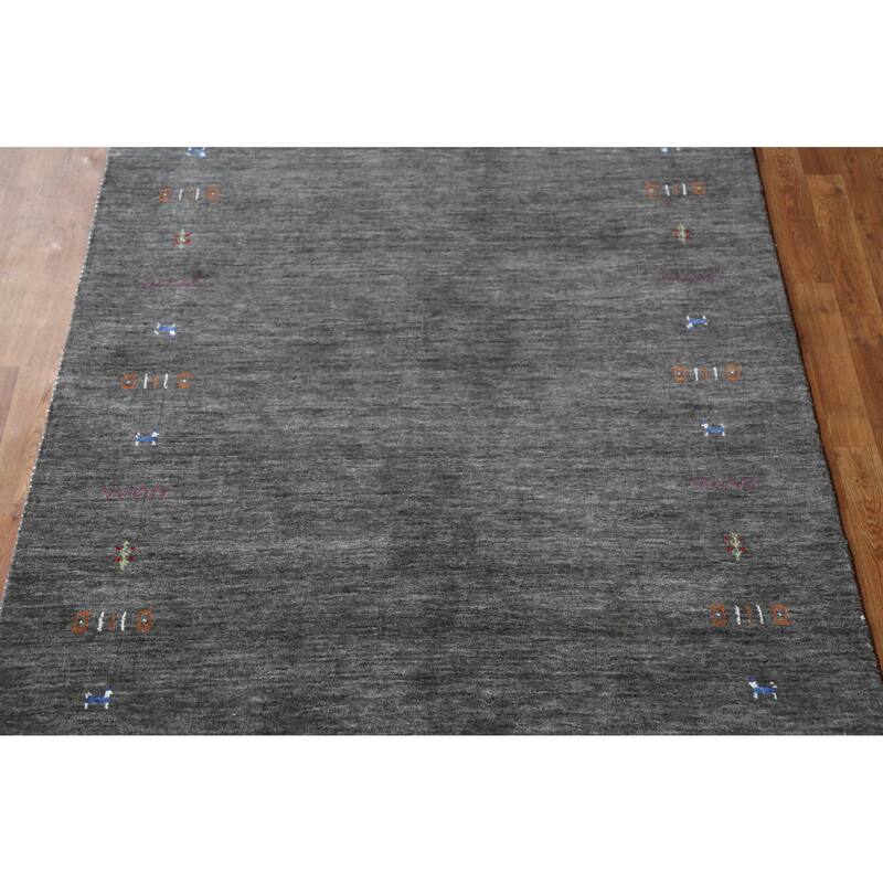 Hand Knotted Oriental 100% Wool Carpet Tribal Tribal Greys & Charcoal Gabbeh Area Rug - 7' 8'' X 5' 0''