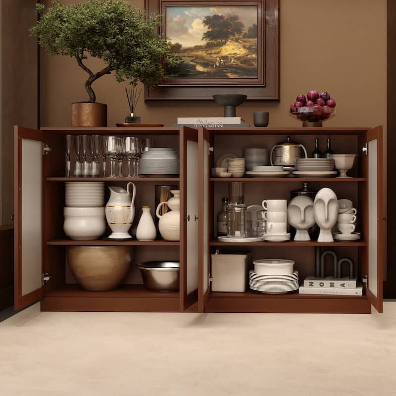 Palace Imports 100% Solid Wood 64" Sideboard with Frosted Glass Doors and Adjustable Shelves