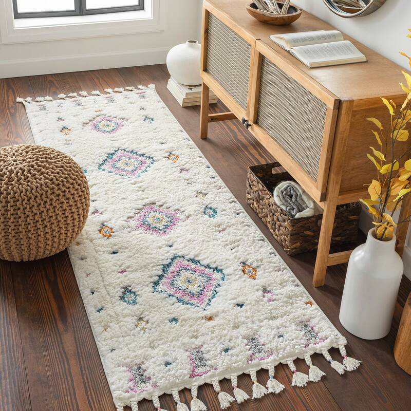 Livabliss Anokhi Bohemian Diamond Area Rug - Cream/Blue - 2' 7" x 7' 3"