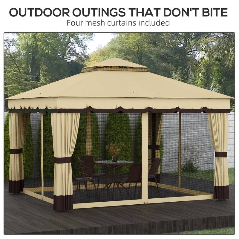 Outsunny 10' x 12' Patio Gazebo, Double Roof Outdoor Gazebo Canopy Shelter with Netting and Curtains, Solid Metal Frame