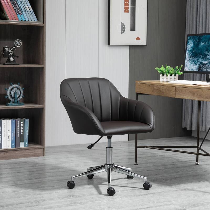 Vinsetto Mid Back Home Office Chair Computer Desk Chair with PU Leather, Adjustable Height, Swivel Wheels for Study, Bedroom