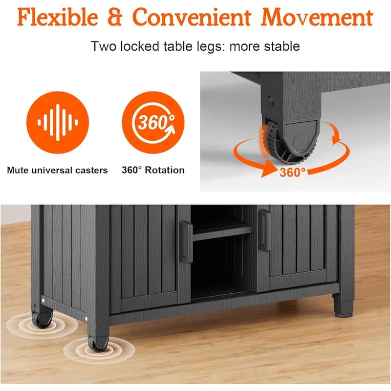 Outdoor Kitchen lsland with Wheels for BBQ Food Prep, Outdoor Grill Cart for Parties, Courtyard, Kitchen