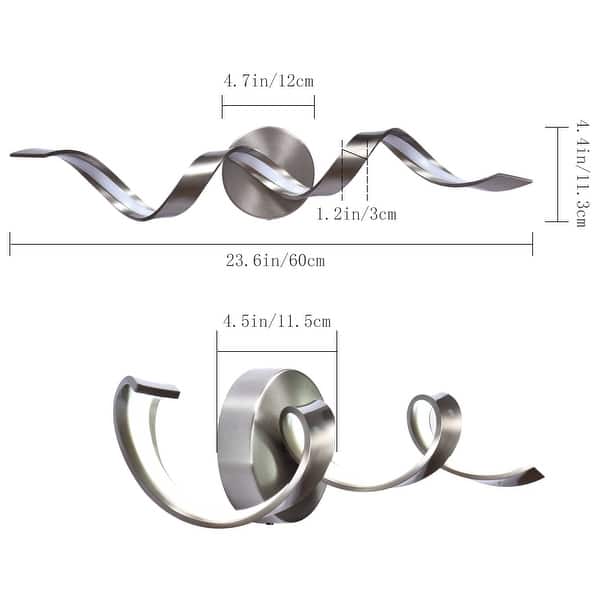 dimension image slide 3 of 5, Modern Spiral Design LED Bathroom Vanity Light Dimmable Wall Light