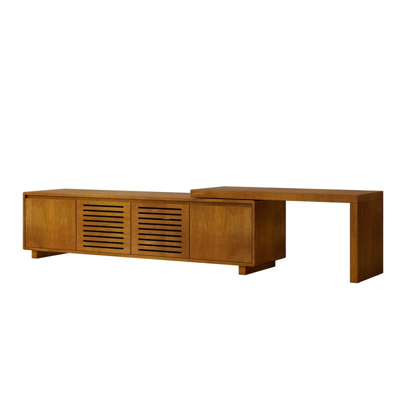 Mid-Century Modern Extendable TV Stand for TVs up to 75",Media Console TV Cabinet with Storage & Adjustable Panel