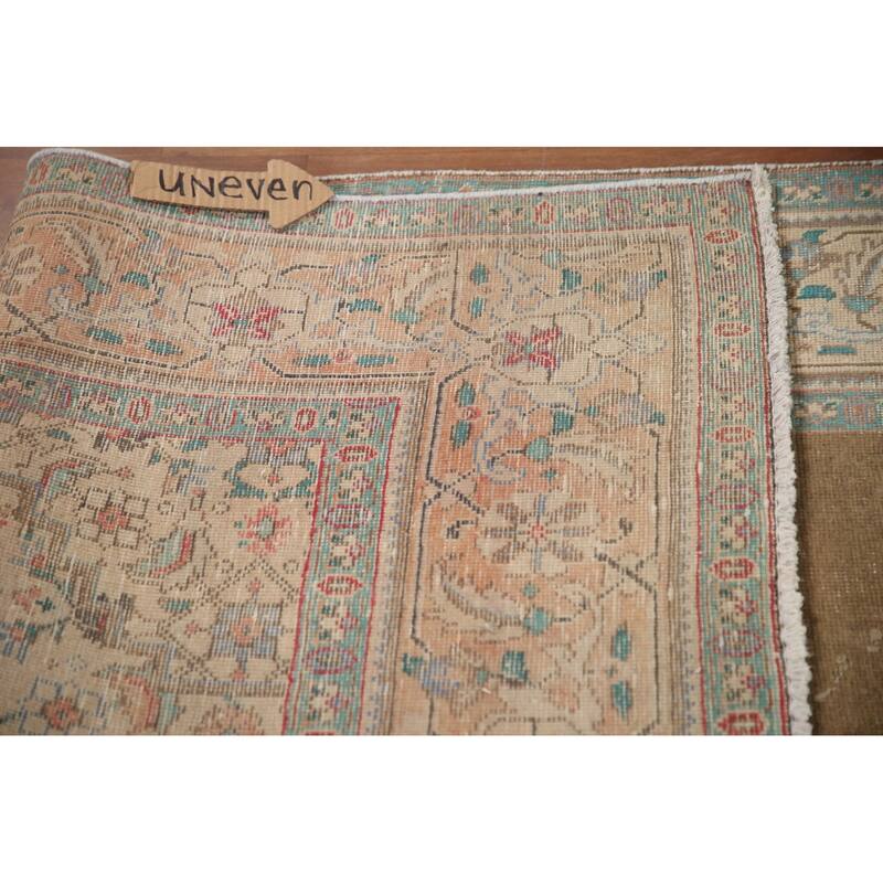 Hand Knotted Oriental 100% Wool Carpet Traditional Medallion Brown Tabriz Area Rug - 10' 11'' X 7' 9''