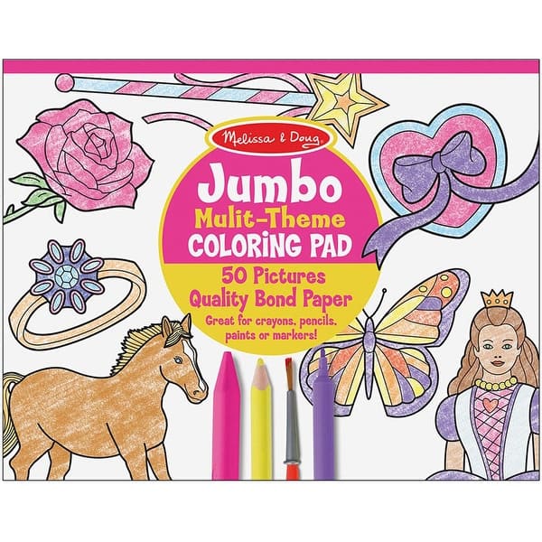slide 2 of 9, Melissa & Doug Jumbo 50-Page Kids' Coloring Pad - Horses, Hearts, Flowers, and More - Multi Multi - Kids