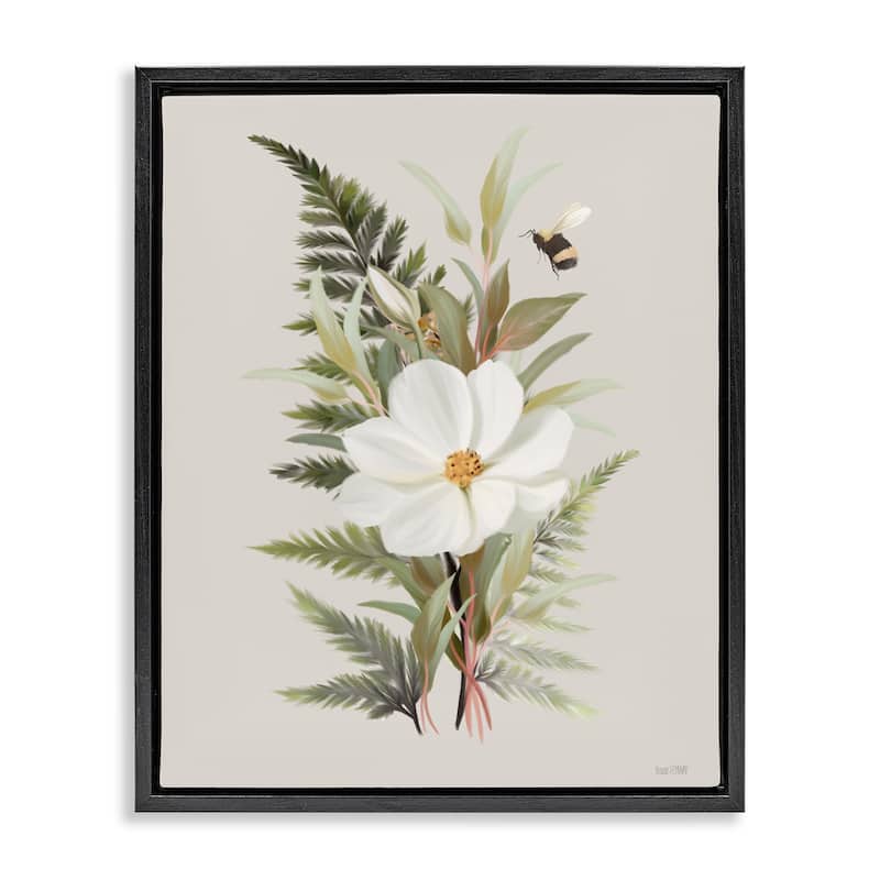 Stupell Bumble Bee & Flower Framed Floater Canvas Wall Art Design By House Fenway - 17 x 21 - Black