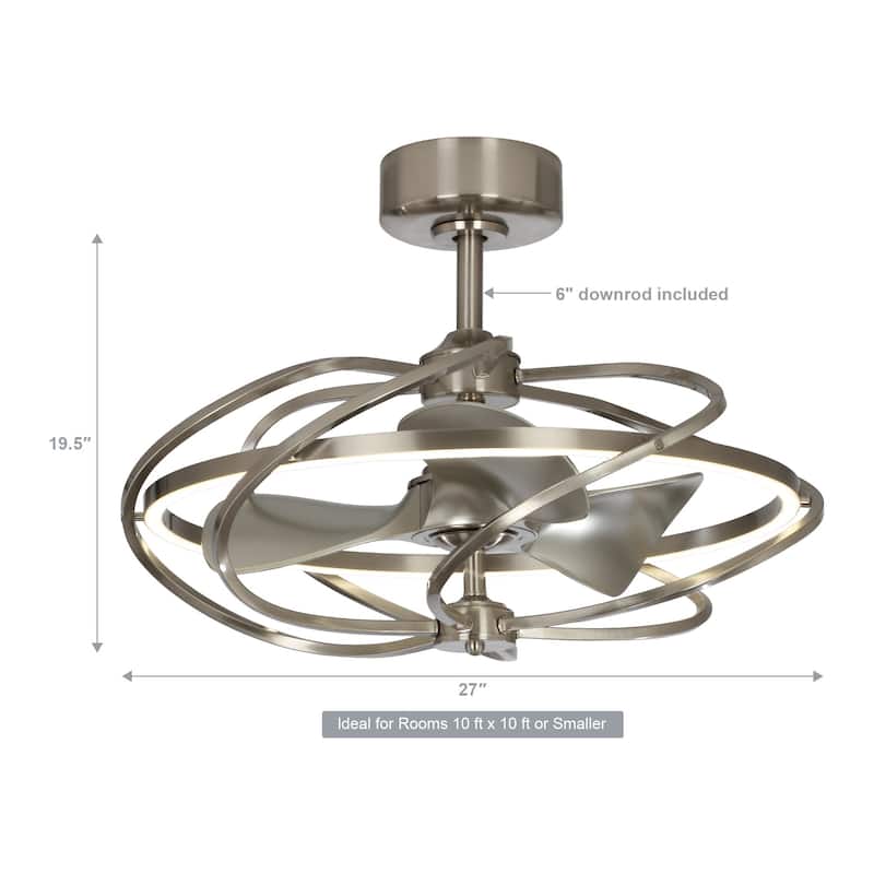 27-inch Satin Nickel 3-Blade Chandelier LED Ceiling Fan with Remote