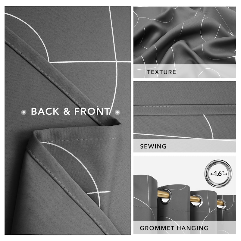 Deconovo Silver Pattern Blackout Curtains Grommet Top (2 Panels)